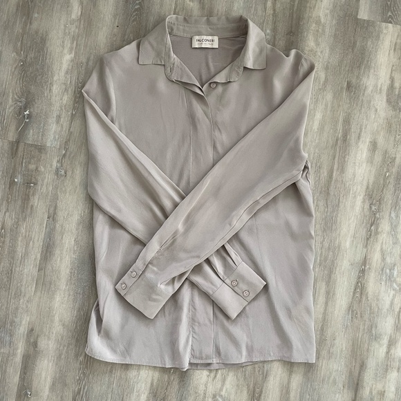 Falconeri Silk Collared Shirt size small tanned / beige - Picture 3 of 13